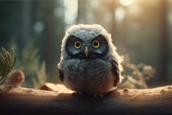 Cute baby owl in forest. Generate ai Product Image 1