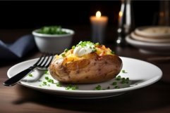 Serving baked potato with green herbs. Generate ai Product Image 1