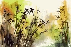 Bamboo watercolor painting. Generate ai Product Image 1