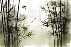 Bamboo branches watercolor painting. Generate ai Product Image 1