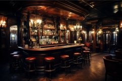 Dimly-lit Bar interior vintage loft. Generate Ai Product Image 1