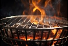 Barbecue grill with burning flames closeup photo. Generate a Product Image 1