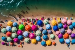 Beach colorful umbrella. Generate Ai Product Image 1