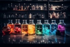 Colorful beakers chemicals research. Generate Ai Product Image 1