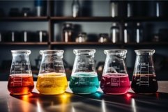 Colorful beakers chemicals. Generate Ai Product Image 1
