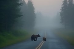 Bear cub road forest. Generate Ai Product Image 1