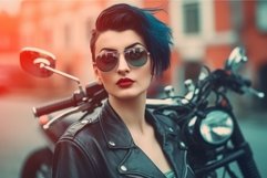 Beautiful biker woman. Generate AI Product Image 1