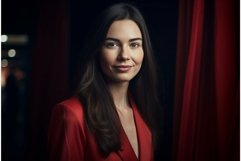 Beautiful brunette woman presenter on stage. Generate ai Product Image 1