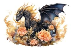 Fairytale black golden dragon. Generate Ai Product Image 1