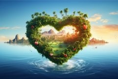 Idyllic Beautiful tropical island heart. Generate Ai Product Image 1