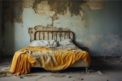 Bed rotting in old room house with dirty wall. Generate Ai Product Image 1