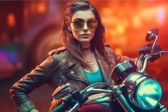 Beautiful biker woman colorful portrait. Generate AI Product Image 1