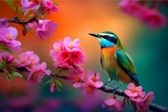 Small bird on tree branch with flowers. Generate ai Product Image 1