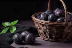 Black plums basket. Generate Ai Product Image 1