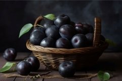 Black plums basket food. Generate Ai Product Image 1