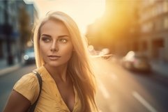 Blonde woman closeup shot. Generate Ai Product Image 1