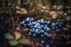 Cluster blueberries in wild northern forest. Generate ai Product Image 1