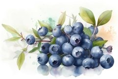 Blueberries branch watercolor drawing. Generate ai Product Image 1