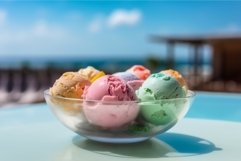 Glass bowl with colorful ice cream balls. Generate ai Product Image 1