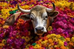Bull flowers colorful sitting. Generate Ai Product Image 1