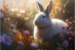 Cute bunny in flowered blossom garden. Generate ai Product Image 1