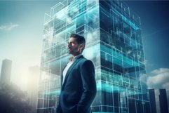 Businessman building hologram man. Generate Ai Product Image 1