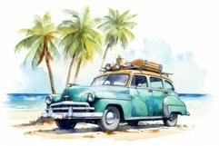 Serene Car watercolor beach. Generate Ai Product Image 1