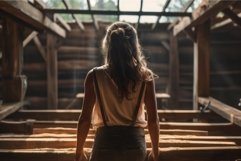 Carpenter cute woman sawmill. Generate Ai Product Image 1