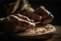 Carving hands wooden decorative plate . Generate ai Product Image 1