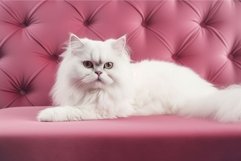 White cat pink sofa fur. Generate Ai Product Image 1