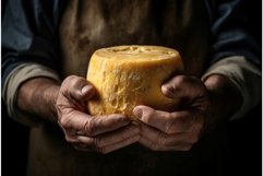 Cheesemaker holding cheese food person. Generate Ai Product Image 1