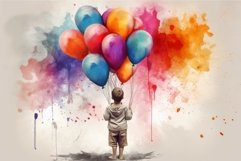 Child watercolors colorful balloons. Generate Ai Product Image 1
