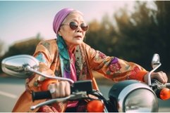 Chinese grandmother riding a motorbike. Generate ai Product Image 1