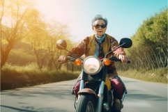 Chinese grandmother travelling with motorbike. Generate ai Product Image 1