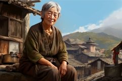 Diligent Chinese village old woman work. Generate Ai Product Image 1