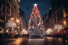 Christmas tree lighting at night city street. Generate Ai Product Image 1
