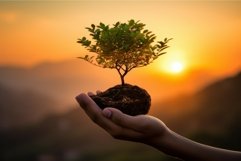 Symbolic Hand holding little tree. Generate Ai Product Image 1