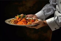 Waiter hands pick pasta food. Generate Ai Product Image 1