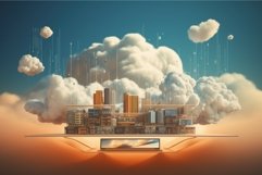 Innovative Cloud computing city. Generate Ai Product Image 1