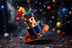 Colorful Clown hat confetti. Generate Ai Product Image 1