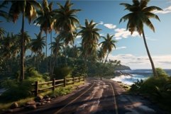 Coastal road palm tree morning. Generate Ai Product Image 1