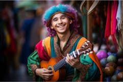 Male bard in colorful clothing. Generate ai Product Image 1