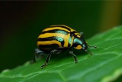 Colorado beetle on green leaf nature. Generate Ai Product Image 1