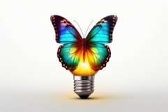 Colorful cute butterfly sitting on light bulb. Generate Ai Product Image 1