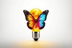 Colorful butterfly sitting on light orange bulb. Generate Ai Product Image 1