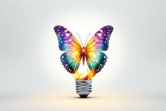 Colorful butterfly sitting on light bulb abstract power. Gen Product Image 1