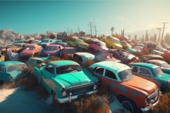Car colorful graveyard. Generate Ai Product Image 1