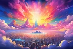 Artistic Colorful clouds city. Generate Ai Product Image 1