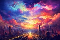 Illuminated Colorful clouds city. Generate Ai Product Image 1