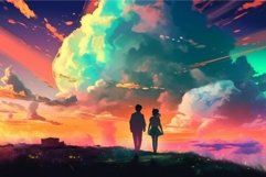 Love couple at colorful night sky. Together artwork Product Image 1